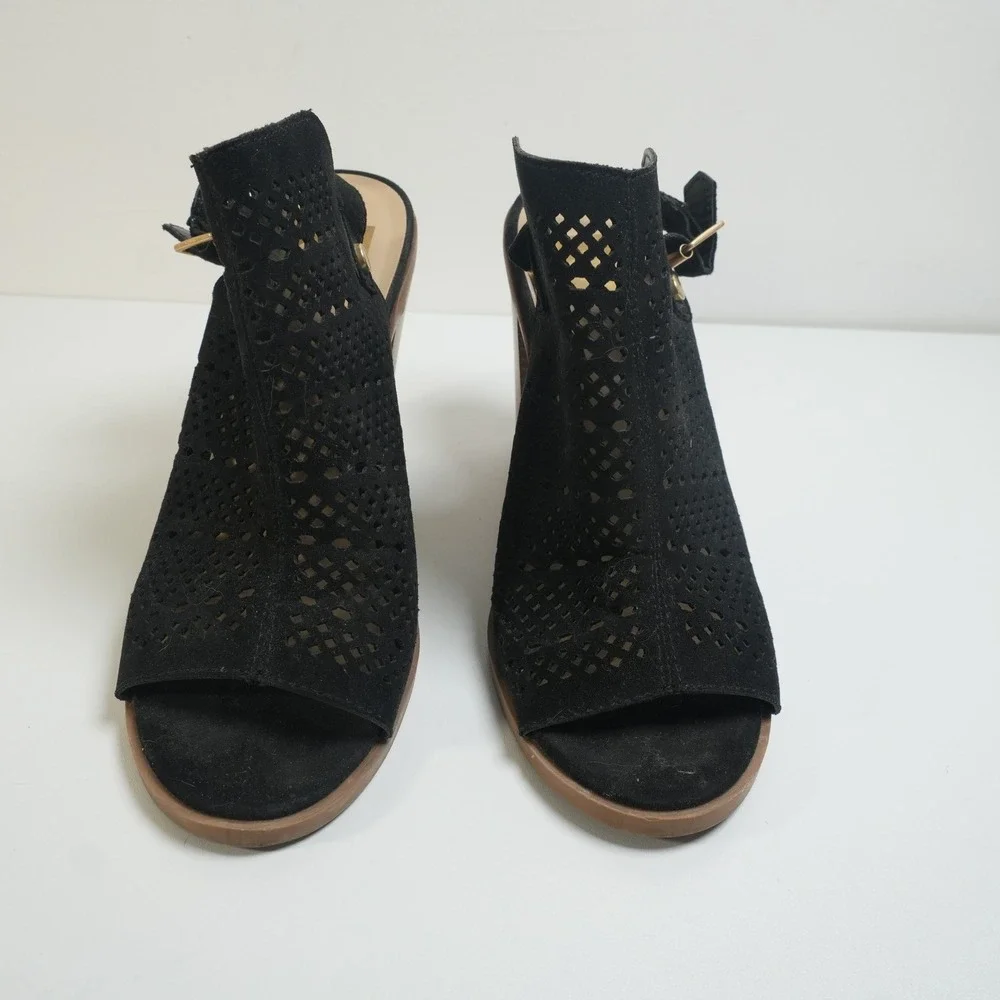 DV Dolce Vita Sandal Booties Women 7 Black Laser Cut Perforated‎ Block Heel Boho
